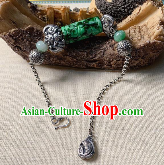 Handmade Chinese National Jadeite Bracelet Silver Bat Wristlet Accessories Bangle