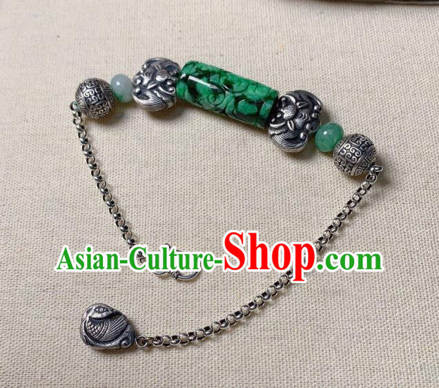 Handmade Chinese National Jadeite Bracelet Silver Bat Wristlet Accessories Bangle