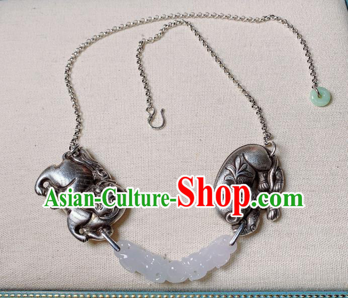 Handmade Chinese Silver Necklet Accessories National White Jade Necklace