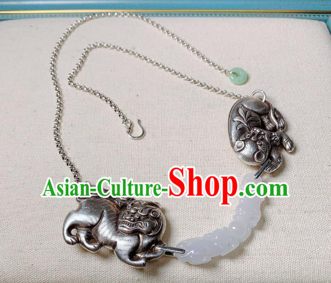 Handmade Chinese Silver Necklet Accessories National White Jade Necklace