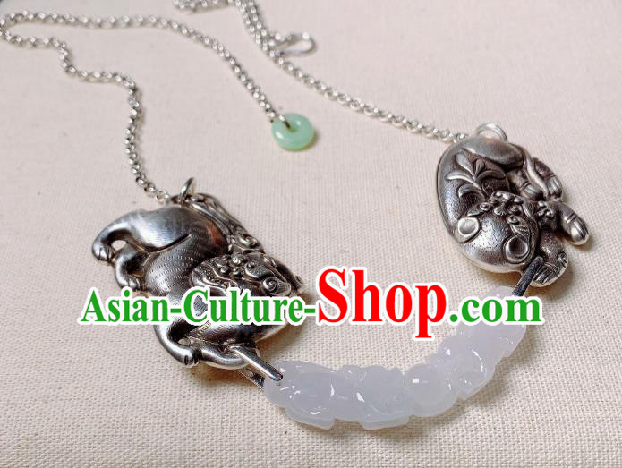 Handmade Chinese Silver Necklet Accessories National White Jade Necklace