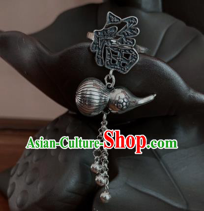 Chinese Handmade Ethnic Bells Tassel Ring National Silver Carving Gourd Circlet Jewelry