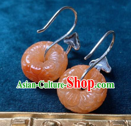 China National Silver Bat Earrings Jewelry Traditional Cheongsam Agate Peace Buckle Ear Accessories