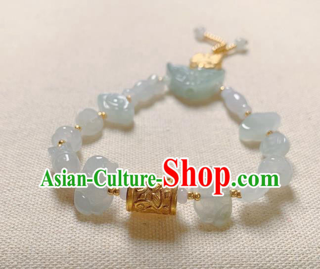 Handmade Chinese Jade Butterfly Wristlet Accessories National Golden Prayer Wheel Bracelet