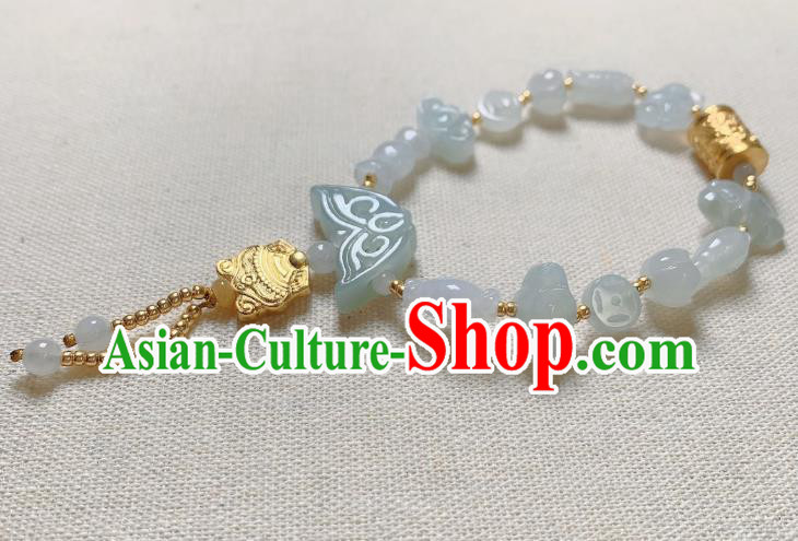 Handmade Chinese Jade Butterfly Wristlet Accessories National Golden Prayer Wheel Bracelet