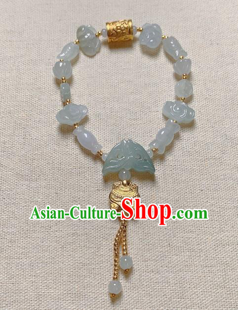 Handmade Chinese Jade Butterfly Wristlet Accessories National Golden Prayer Wheel Bracelet