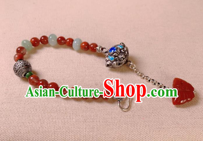 Handmade Chinese Agate Butterfly Tassel Wristlet Accessories National Blueing Silver Bracelet