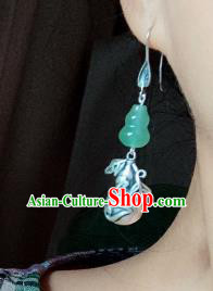 China Traditional Cheongsam Jade Gourd Ear Accessories National Silver Carving Earrings