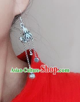 China National Tassel Earrings Traditional Cheongsam Silver Gourd Ear Accessories