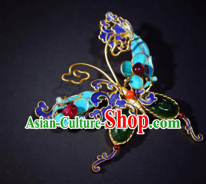 China Handmade Cloisonne Butterfly Brooch Accessories Traditional Qing Dynasty Jadeite Breastpin Jewelry