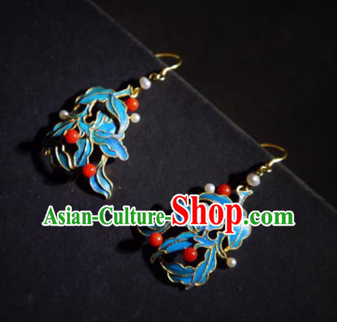 Chinese Handmade Jewelry Ancient Qing Dynasty Court Ear Accessories Traditional Cloisonne Earrings