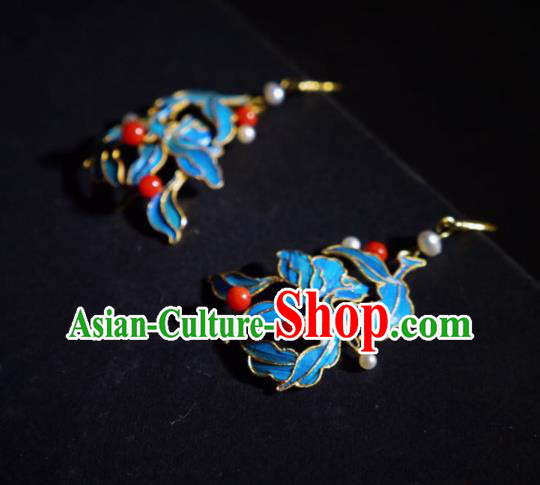 Chinese Handmade Jewelry Ancient Qing Dynasty Court Ear Accessories Traditional Cloisonne Earrings