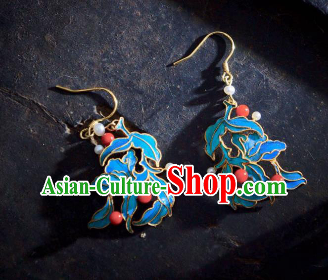 Chinese Handmade Jewelry Ancient Qing Dynasty Court Ear Accessories Traditional Cloisonne Earrings