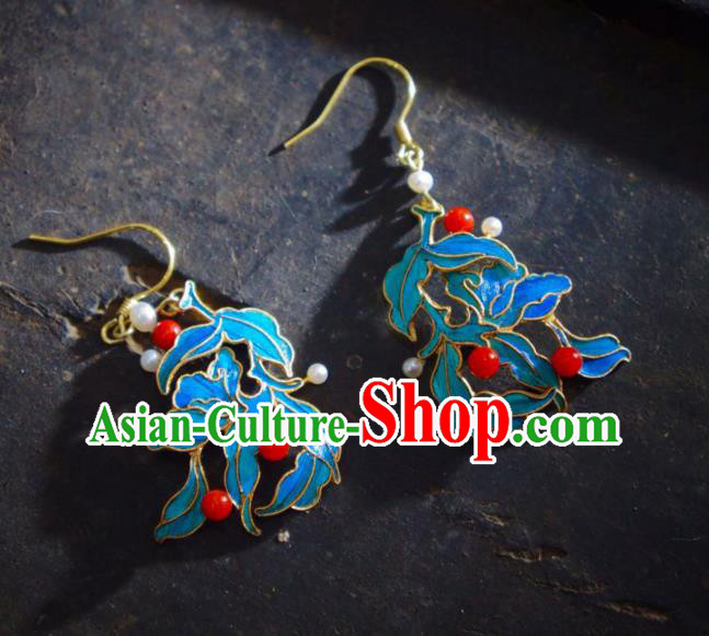 Chinese Handmade Jewelry Ancient Qing Dynasty Court Ear Accessories Traditional Cloisonne Earrings