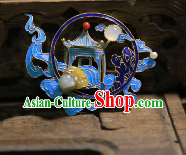 China Handmade Cloisonne Heavenly Palace Brooch Accessories Traditional Qing Dynasty Jadeite Breastpin Jewelry
