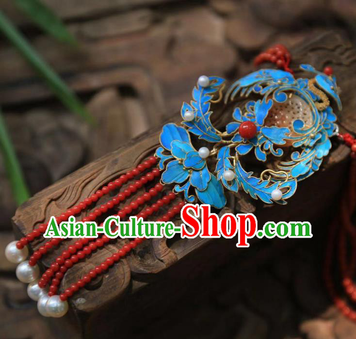 China Traditional Red Beads Tassel Necklace Jewelry Accessories Qing Dynasty Necklet Jade Pendant