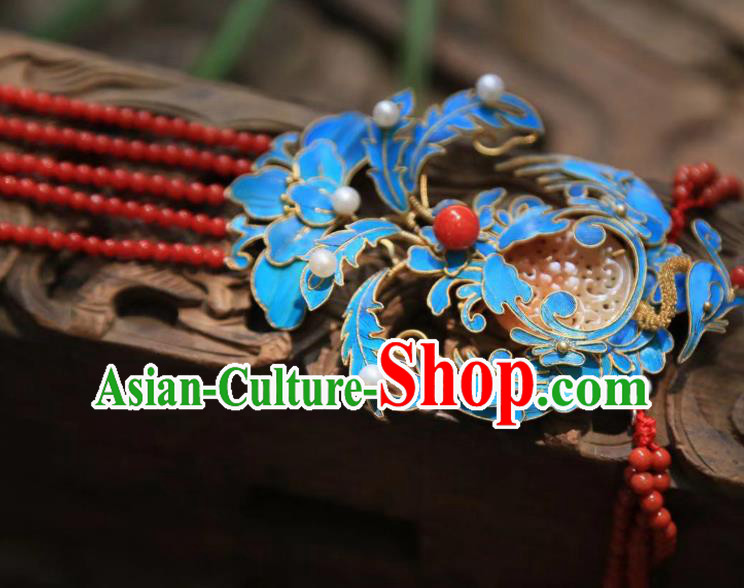 China Traditional Red Beads Tassel Necklace Jewelry Accessories Qing Dynasty Necklet Jade Pendant