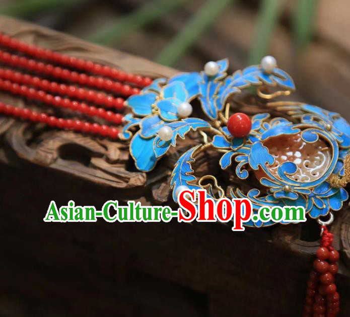 China Traditional Red Beads Tassel Necklace Jewelry Accessories Qing Dynasty Necklet Jade Pendant