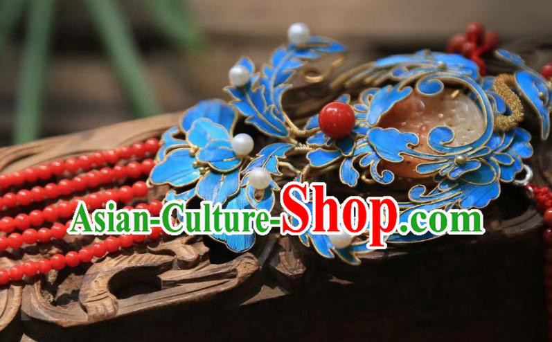 China Traditional Red Beads Tassel Necklace Jewelry Accessories Qing Dynasty Necklet Jade Pendant