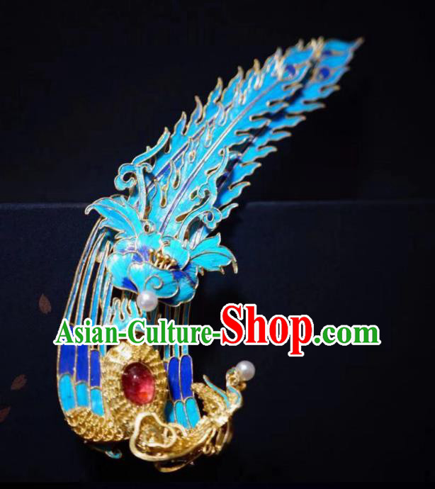 Chinese Ancient Empress Cloisonne Phoenix Hair Stick Traditional Hair Jewelry Qing Dynasty Filigree Hairpin