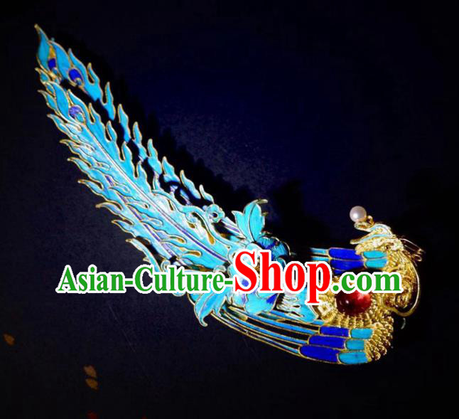 Chinese Ancient Empress Cloisonne Phoenix Hair Stick Traditional Hair Jewelry Qing Dynasty Filigree Hairpin