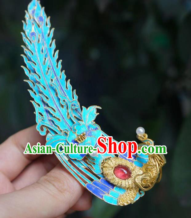 Chinese Ancient Empress Cloisonne Phoenix Hair Stick Traditional Hair Jewelry Qing Dynasty Filigree Hairpin