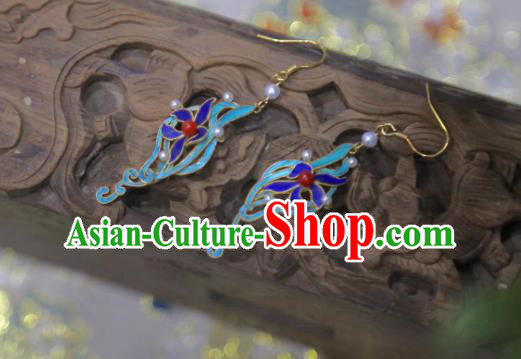 Chinese Culture Jewelry Ancient Qing Dynasty Pearls Ear Accessories Traditional Blueing Orchids Earrings