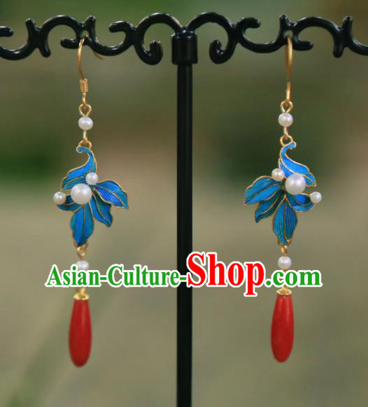 Chinese Traditional Agate Earrings Culture Jewelry Ancient Qing Dynasty Pearls Ear Accessories