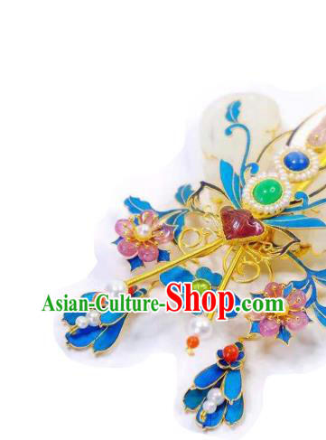 Chinese Traditional Qing Dynasty Gems Hair Jewelry Ancient Empress Jade Pearls Hairpin