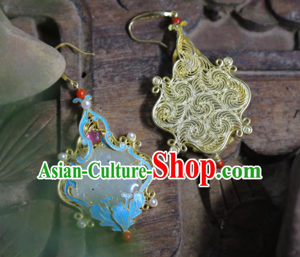 Chinese Traditional Jewelry Qing Dynasty Jade Earrings Ancient Empress Tourmaline Ear Accessories