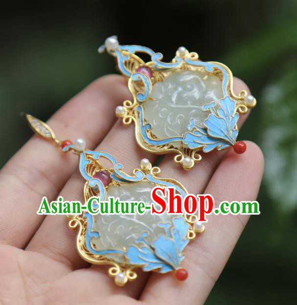 Chinese Traditional Jewelry Qing Dynasty Jade Earrings Ancient Empress Tourmaline Ear Accessories