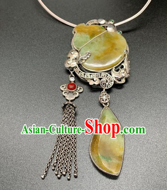 Handmade Chinese Silver Tassel Necklace Accessories National Jadeite Gourd Necklet Pendant