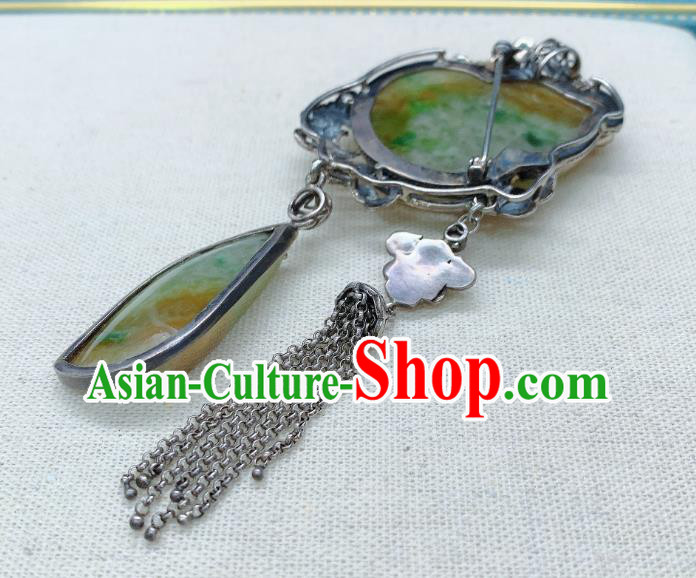 Handmade Chinese Silver Tassel Necklace Accessories National Jadeite Gourd Necklet Pendant