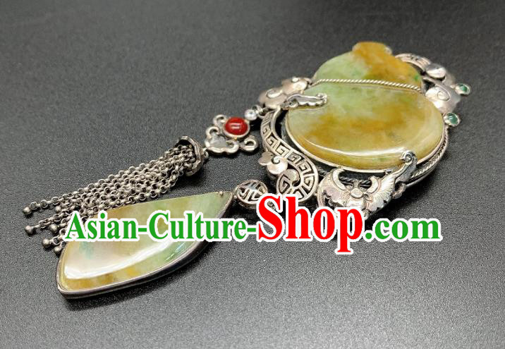 Handmade Chinese Silver Tassel Necklace Accessories National Jadeite Gourd Necklet Pendant