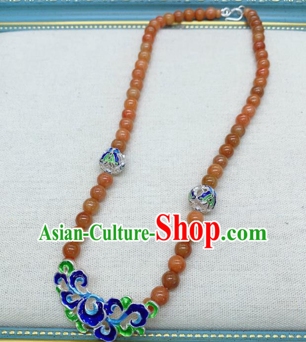 Handmade Chinese Agate Beads Necklace Accessories National Blueing Silver Necklet Pendant