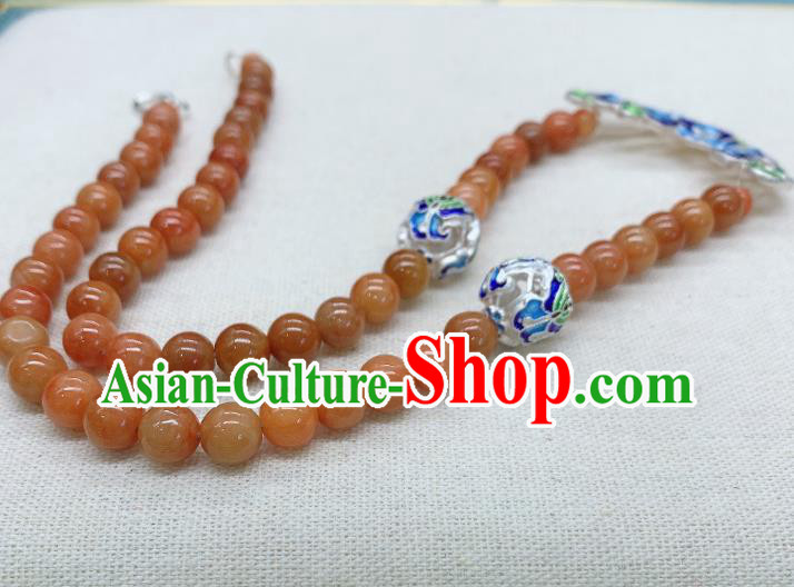 Handmade Chinese Agate Beads Necklace Accessories National Blueing Silver Necklet Pendant