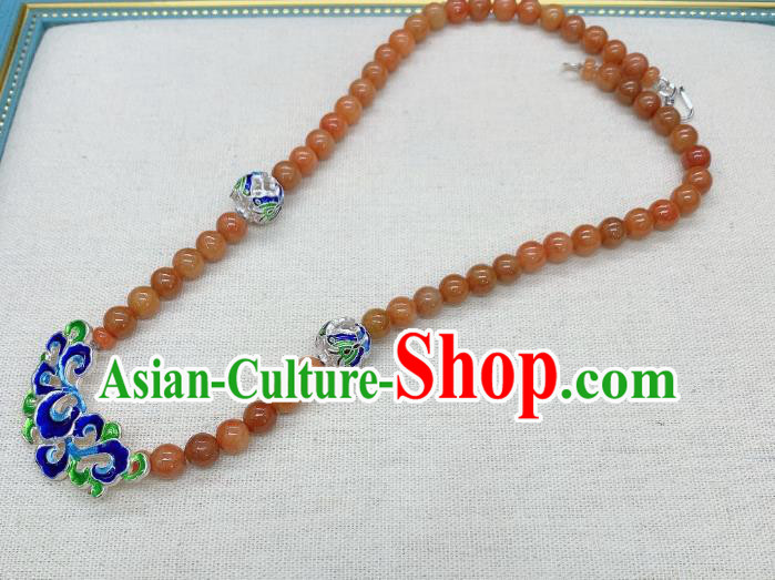 Handmade Chinese Agate Beads Necklace Accessories National Blueing Silver Necklet Pendant