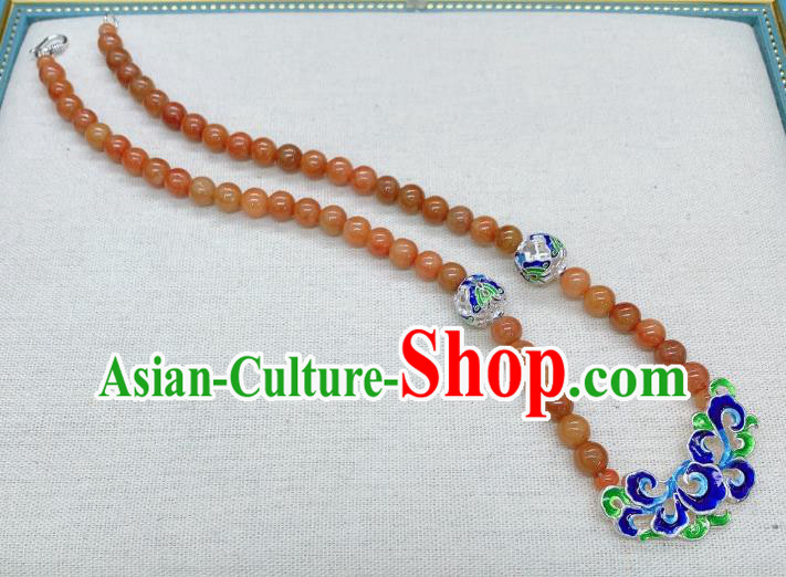 Handmade Chinese Agate Beads Necklace Accessories National Blueing Silver Necklet Pendant