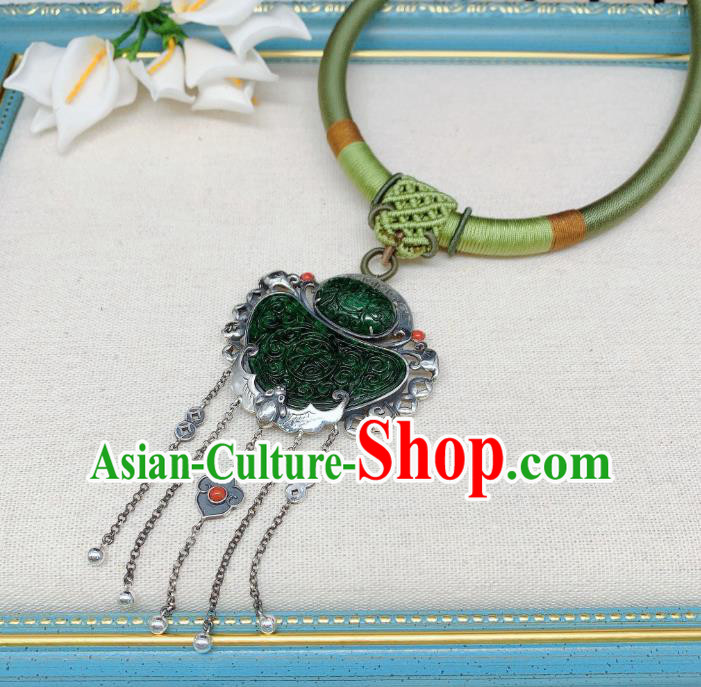 Handmade Chinese Jadeite Necklace Accessories National Silver Tassel Necklet Pendant