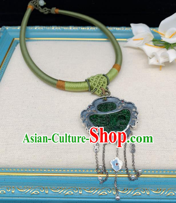 Handmade Chinese Jadeite Necklace Accessories National Silver Tassel Necklet Pendant