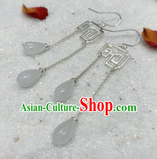 Handmade Chinese Mangnolia Tassel Necklace Accessories National Jade Fan Necklet Pendant