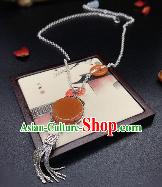 Handmade Chinese Silver Necklace Accessories National Agate Necklet Pendant