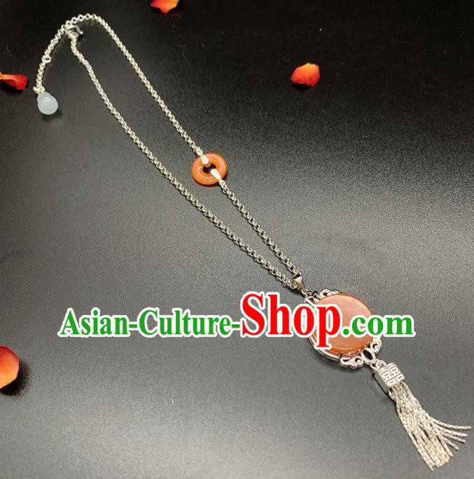 Handmade Chinese Silver Necklace Accessories National Agate Necklet Pendant