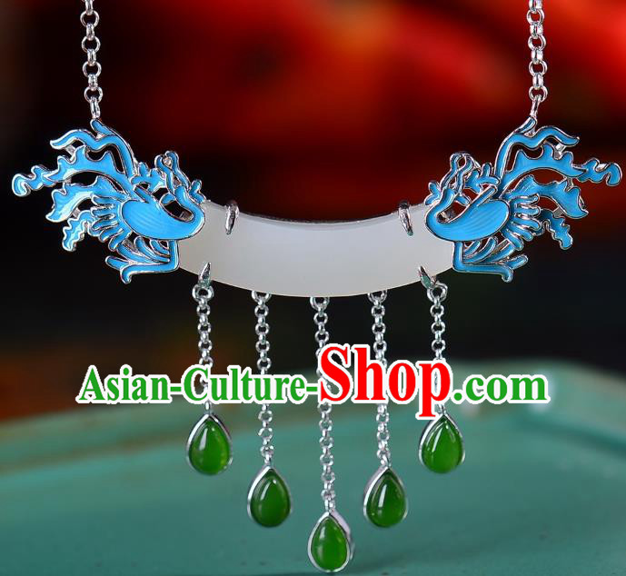 Handmade Chinese Phoenix Necklace Accessories National White Jade Necklet Pendant