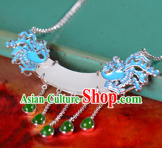 Handmade Chinese Phoenix Necklace Accessories National White Jade Necklet Pendant