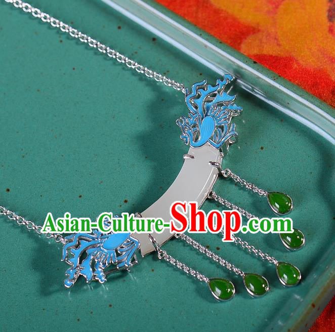 Handmade Chinese Phoenix Necklace Accessories National White Jade Necklet Pendant
