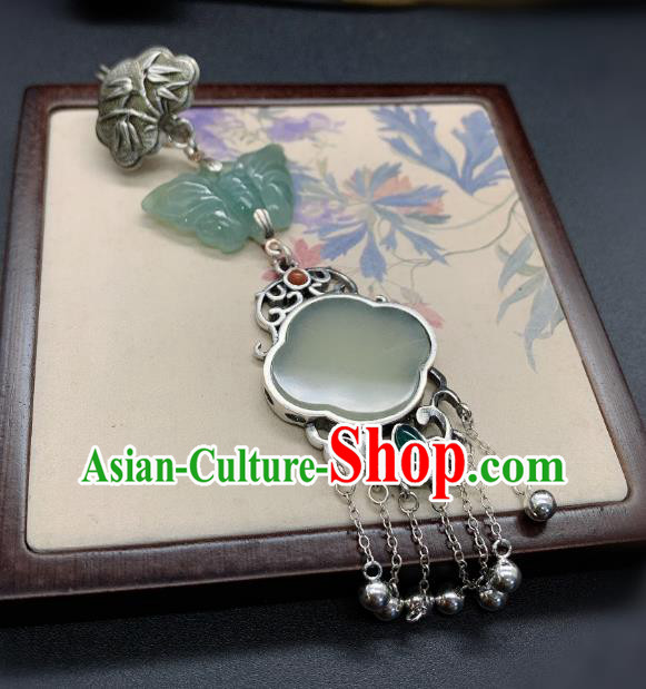 Handmade Chinese Silver Tassel Brooch Accessories National Jade Pendant