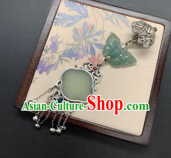 Handmade Chinese Silver Tassel Brooch Accessories National Jade Pendant
