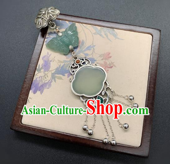 Handmade Chinese Silver Tassel Brooch Accessories National Jade Pendant