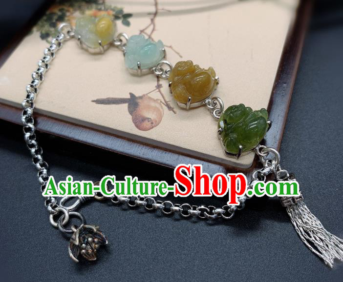 Handmade Chinese Jadeite Buddha Wristlet Accessories National Silver Bracelet